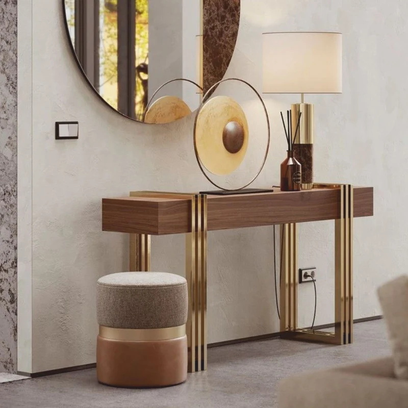 Casa Padrino Luxus Konsole mit Schublade Braun / Messing 140 cm - Luxus Möbel