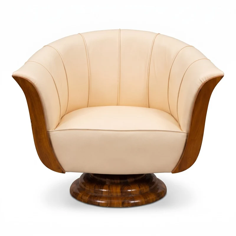 Casa Padrino Art Deco Ledersessel in Weiß und Braun, 92 x 80 cm - Luxuriöses Wohnzimmermöbel