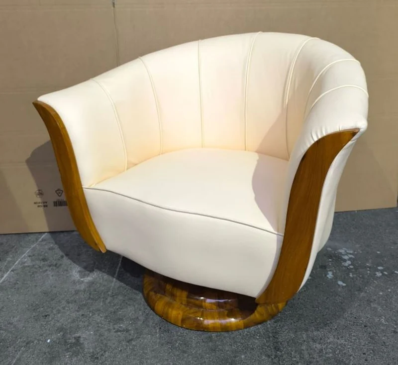 Casa Padrino Art Deco Ledersessel in Weiß und Braun, 92 x 80 cm - Luxuriöses Wohnzimmermöbel