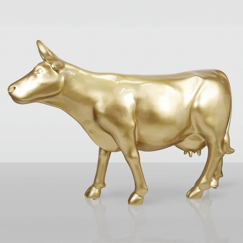Casa Padrino XXL Deko Kuh Skulptur Gold 225 cm - Lebensgroße Garten Figur