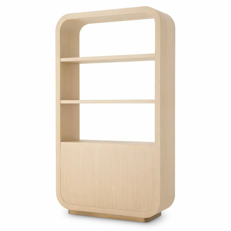 Casa Padrino Luxus Regalschrank mit 2 Schubladen Naturfarben / Messing H. 210 cm