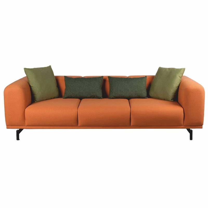Casa Padrino Luxus Sofa Orange / Schwarz 240 cm - Wohnzimmer & Hotel Interior