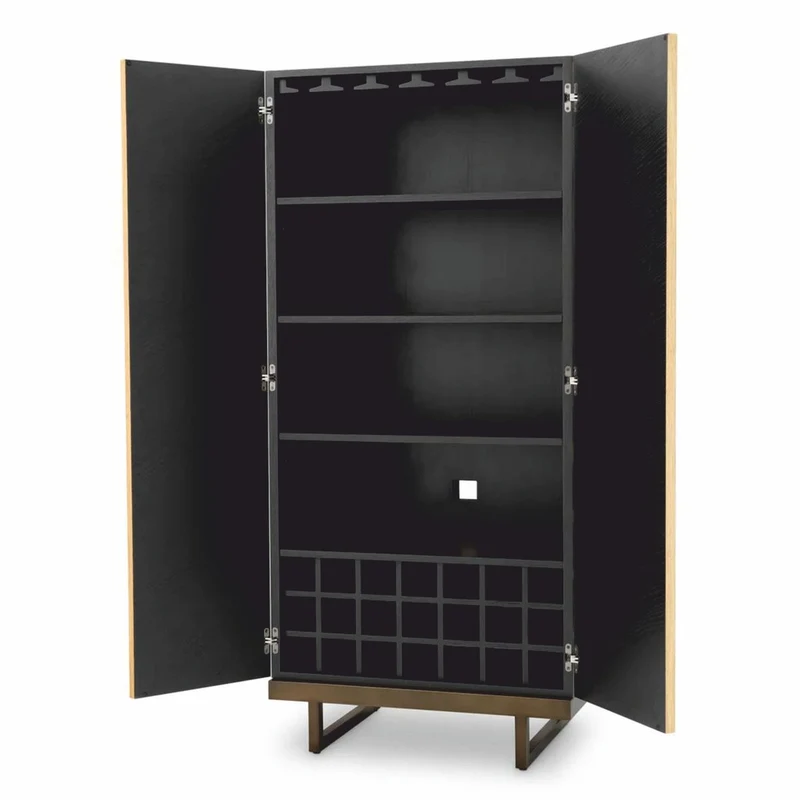 Casa Padrino Luxus Barschrank Naturfarben / Dunkelbraun / Bronze H. 175 cm - Bar Möbel