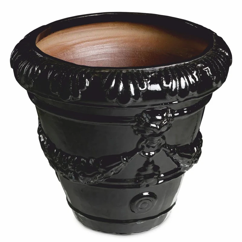 Casa Padrino Luxus Barock Keramik Blumentopf Schwarz Ø 60 x H. 56 cm - Garten Deko