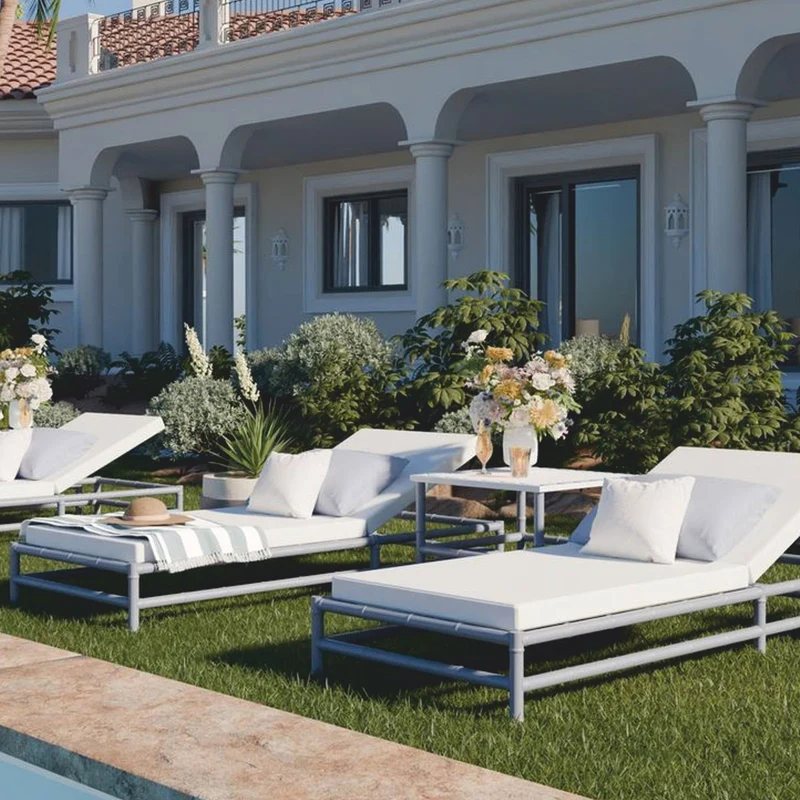 Casa Padrino Luxus Gartenliege Grau / Weiß 210 cm - Hotel & Garten Möbel