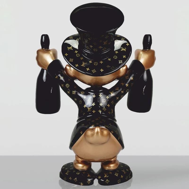Casa Padrino XXL Deko Skulptur Ente Schwarz / Gold H. 120 cm - Große Deko Figur