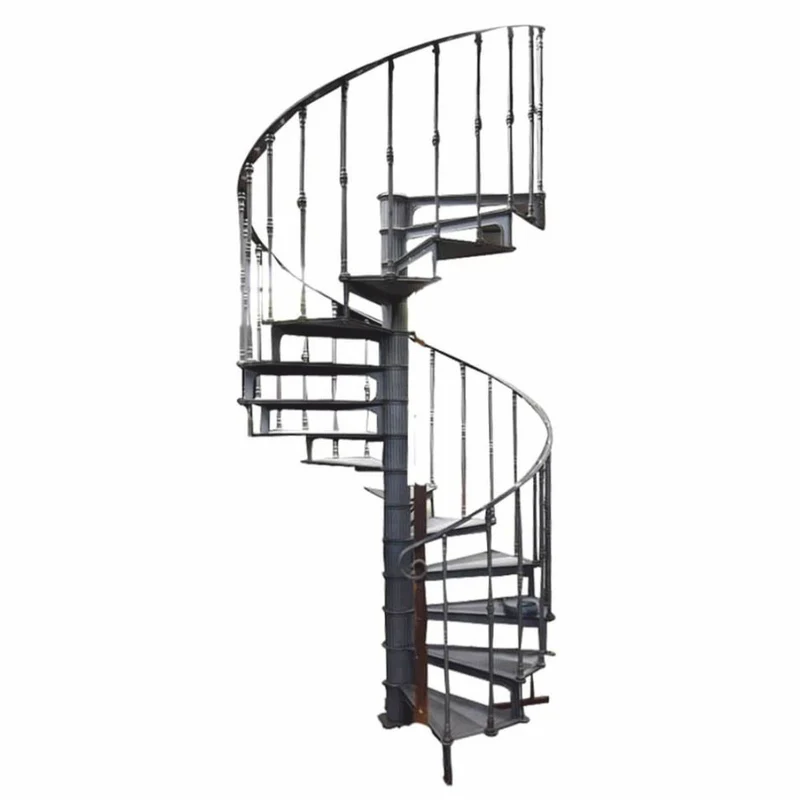 Casa Padrino Gusseisen Wendeltreppe mit Geländer rechte Seite Grau H. 289 cm - Rustikale Spiraltreppe