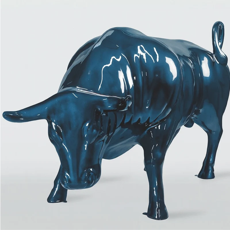 Casa Padrino XXL Deko Skulptur Stier Metallic Blau 235 cm - Garten Figur