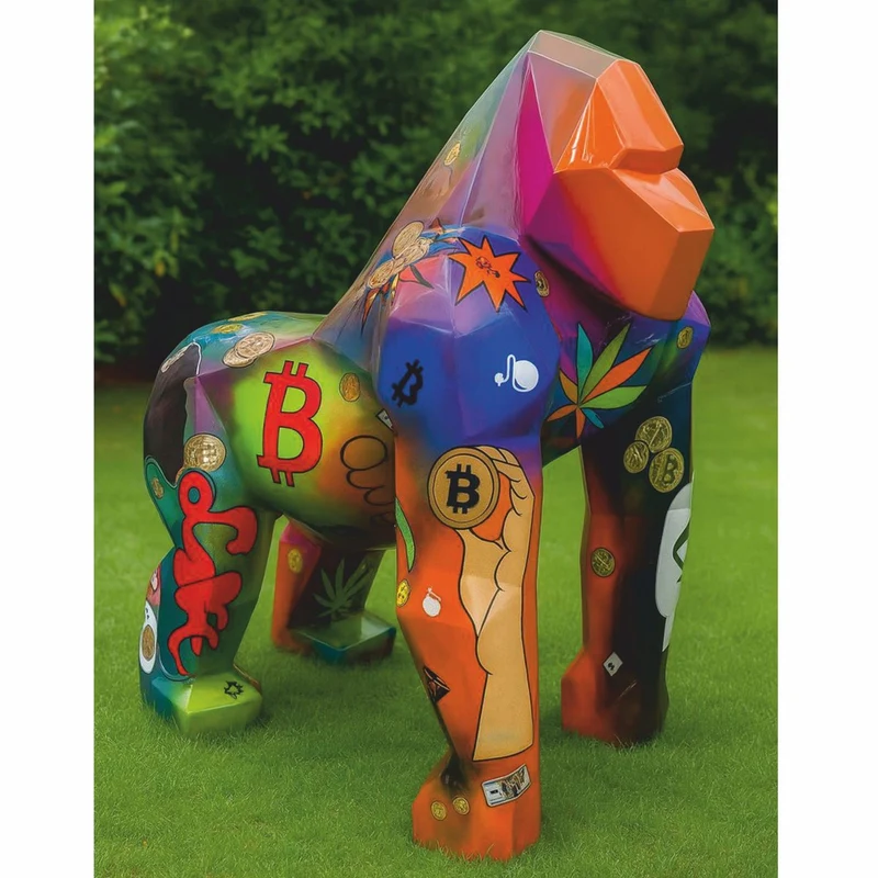Casa Padrino XXL Deko Skulptur Gorilla Affe Bunt H. 131 cm - Garten Figur