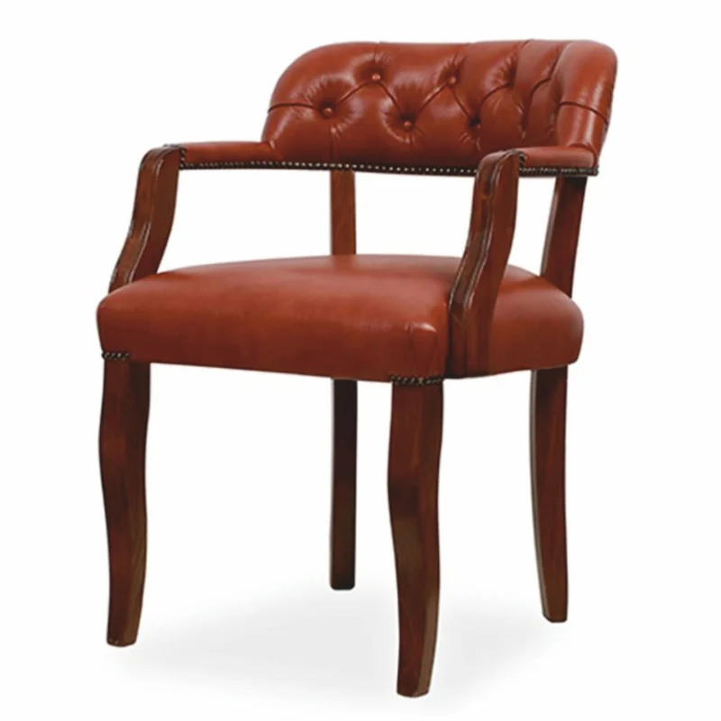 Casa Padrino Luxus Chesterfield Leder Esszimmer Stuhl mit Armlehnen Braun H. 77 cm - Echtleder Möbel