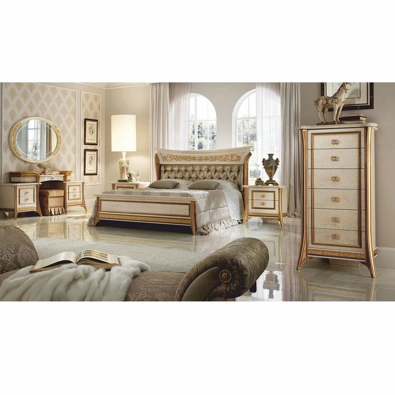 Casa Padrino Luxus Barock Kommode mit 6 Schubladen Creme / Gold H. 136 cm - Made in Italy