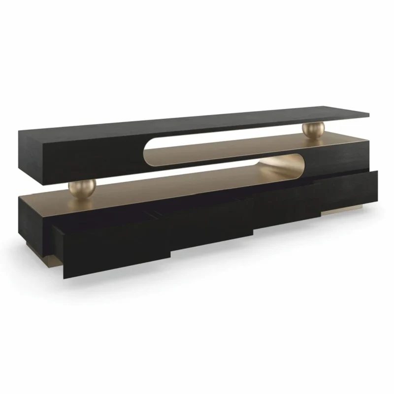 Casa Padrino Luxus TV Schrank Schwarz / Bronze 224 cm - Wohnzimmer & Hotel Möbel