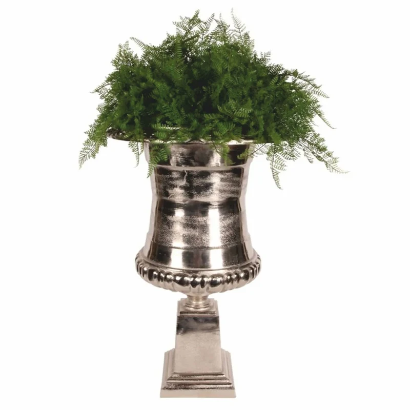 Casa Padrino Barock Aluminium Blumentopf Silber H. 71 cm - Barock Deko Accessoires