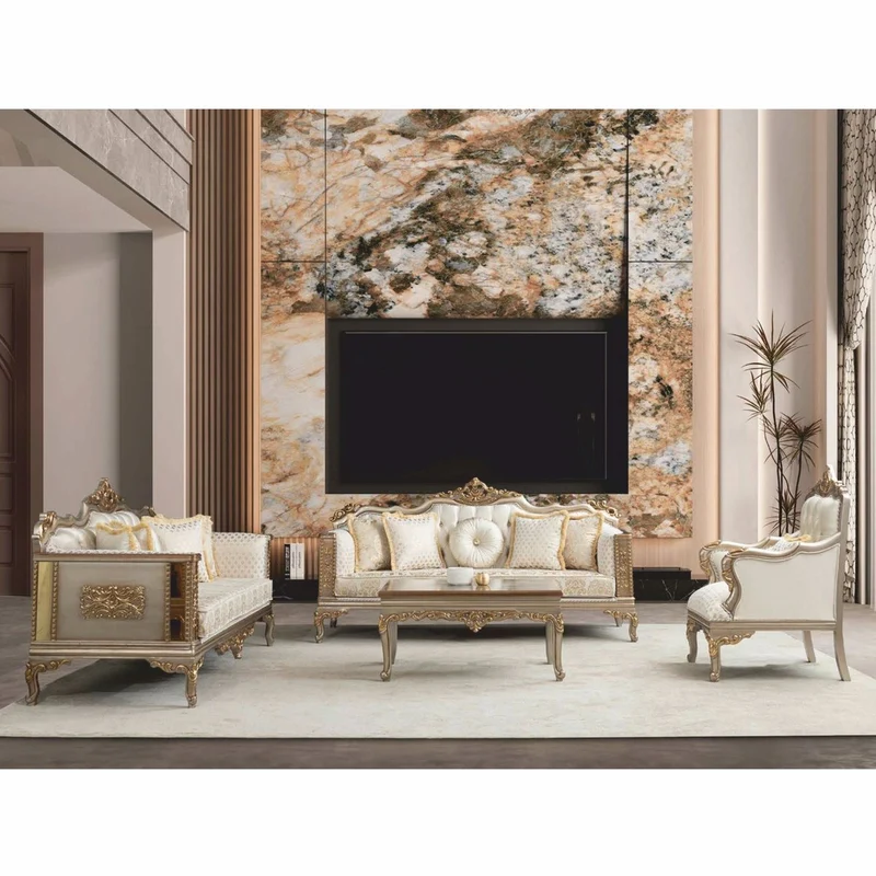 Casa Padrino Luxus Barock Wohnzimmer Set Creme / Grau / Gold - Barock Möbel