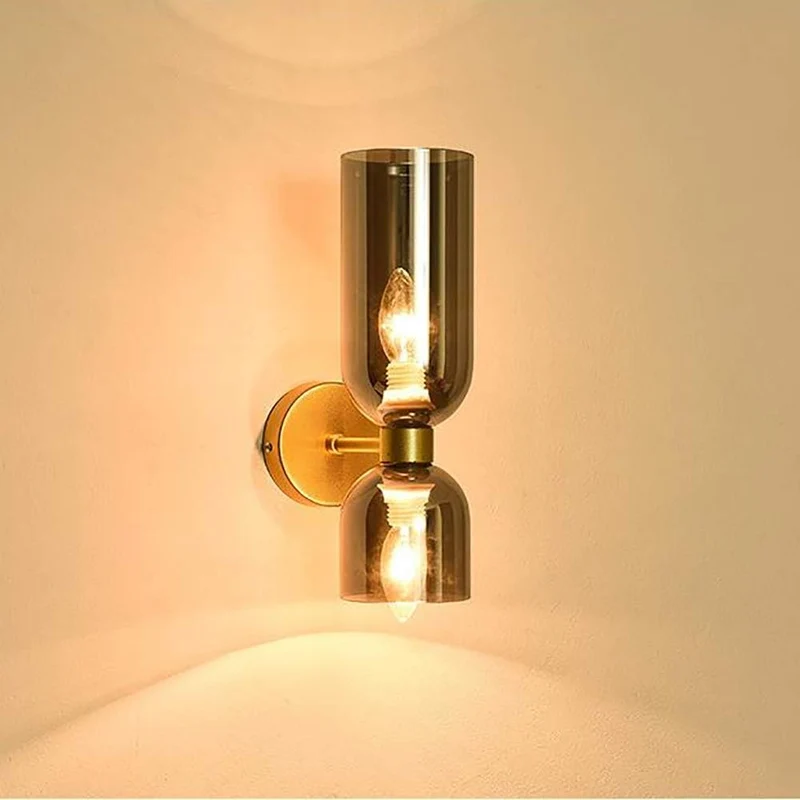Wandlamp Dubbel Glas IJzer Moderne Wandverlichting Gang Slaapkamer Woonkamer E12 | Sansoti