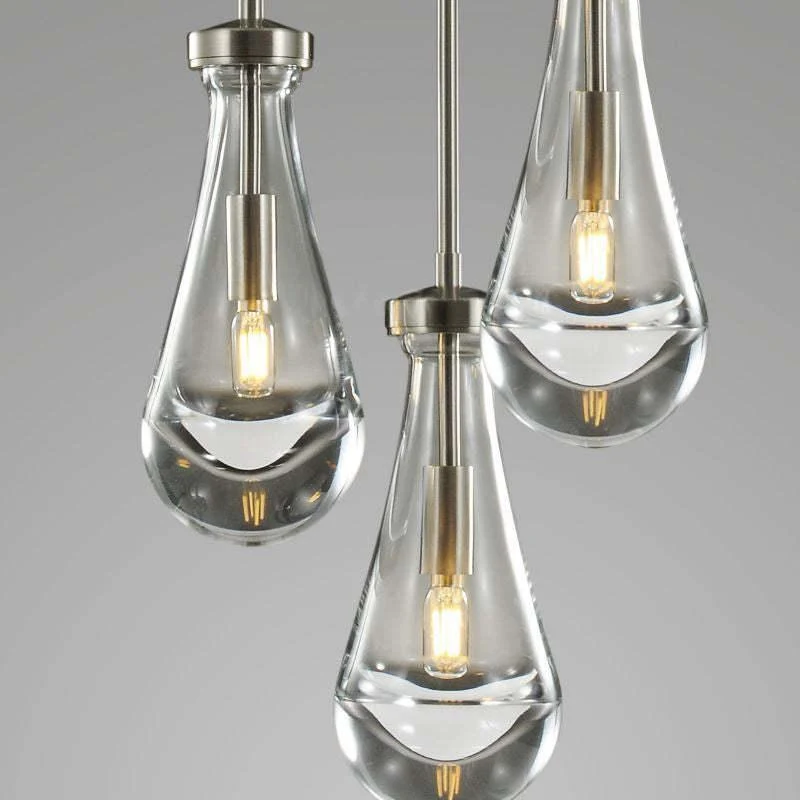 Ronde Glazen Kroonluchter 5 Lichtpunten Druppelvorm Glas Metaal Hanglamp voor Eetkamer Woonkamer Eettafel | Sansoti