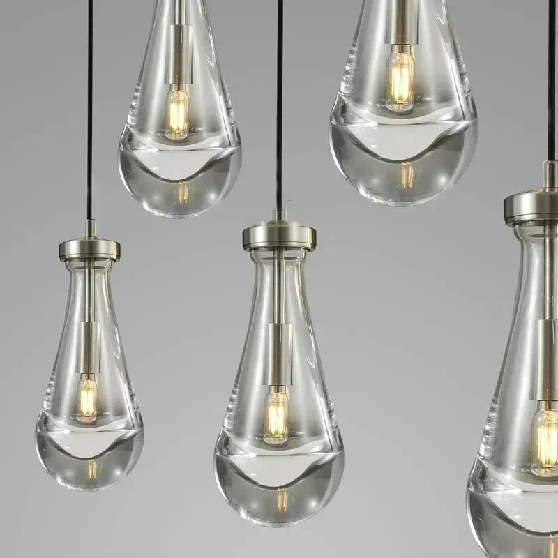 Ronde Glazen Kroonluchter 5 Lichtpunten Druppelvorm Glas Metaal Hanglamp voor Eetkamer Woonkamer Eettafel | Sansoti