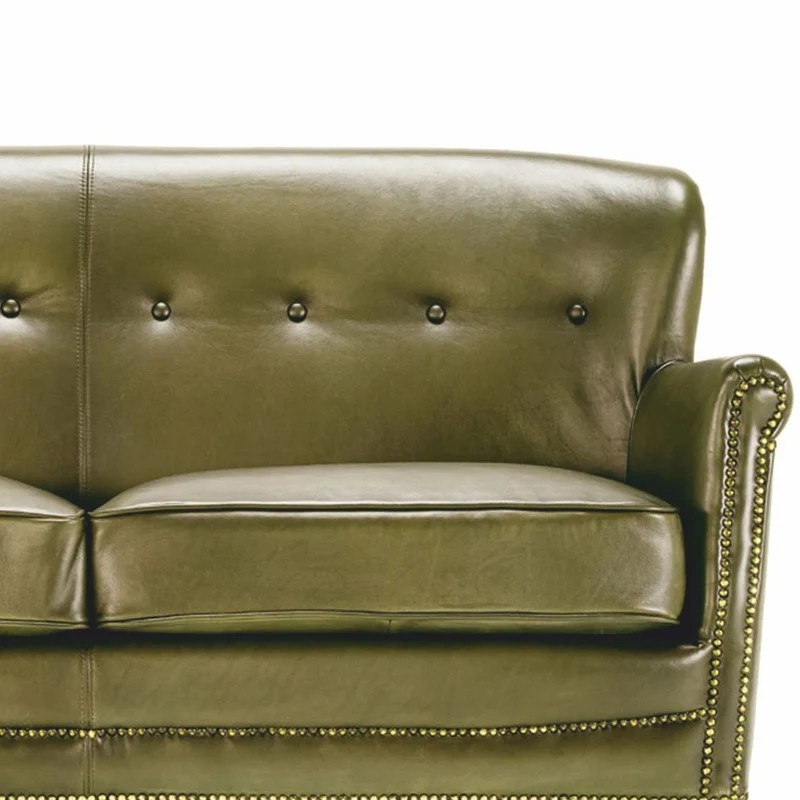 Casa Padrino Luxus Echtleder Sofa Grün / Schwarz 150 cm - Leder Möbel