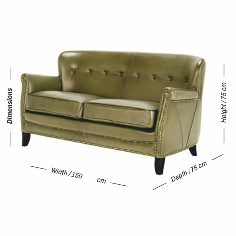Casa Padrino Luxus Echtleder Sofa Grün / Schwarz 150 cm - Leder Möbel