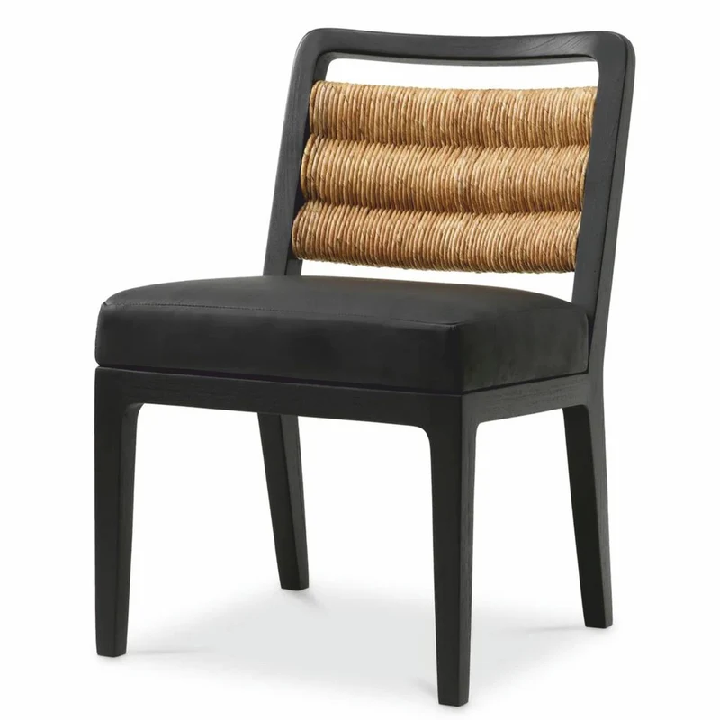 Casa Padrino Luxus Leder Esszimmer Stuhl Schwarz / Naturfarben H. 85 cm - Esszimmer Möbel