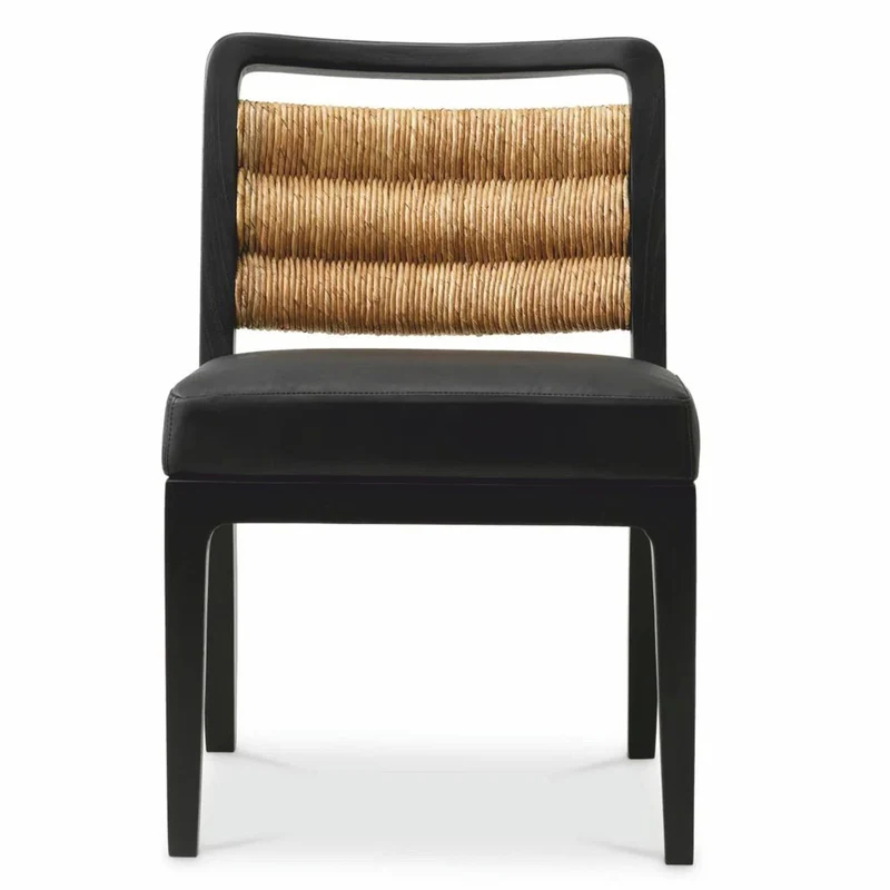 Casa Padrino Luxus Leder Esszimmer Stuhl Schwarz / Naturfarben H. 85 cm - Esszimmer Möbel