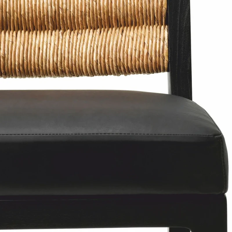 Casa Padrino Luxus Leder Esszimmer Stuhl Schwarz / Naturfarben H. 85 cm - Esszimmer Möbel
