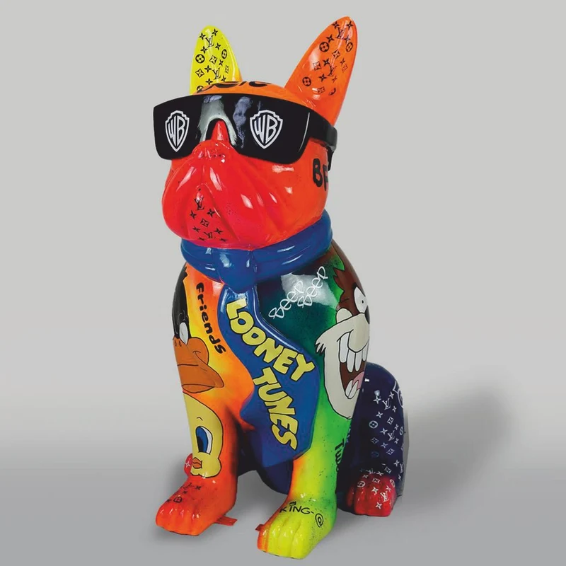Casa Padrino XXL Deko Skulptur Hund Bulldogge mit Sonnenbrille Bunt H. 120 cm