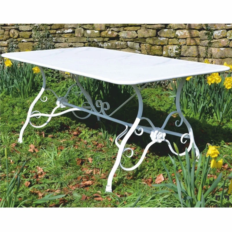 Casa Padrino Jugendstil Schmiedeeisen Garten Möbel Set Weiß - Garten Tisch & 6 Stühle