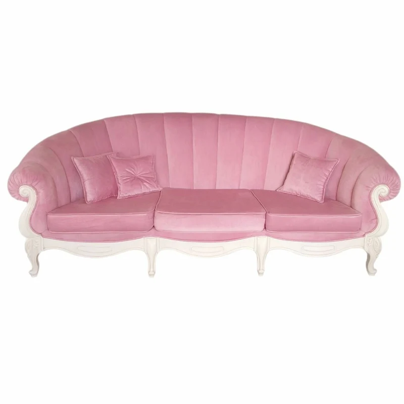 Casa Padrino Luxus Barock Samt Sofa Rosa / Weiß 240 cm - Barockstil Möbel