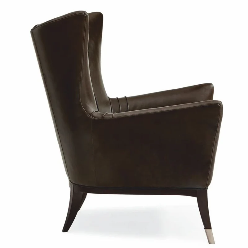 Casa Padrino Luxus Art Deco Leder Ohrensessel Braun / Schwarz / Silber H. 102 cm