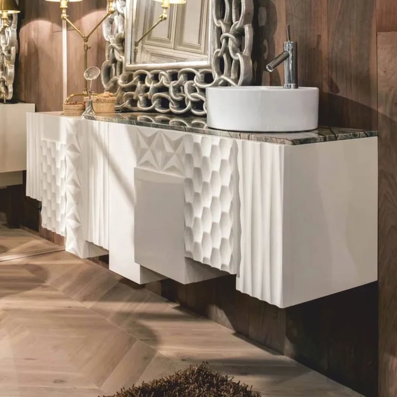 Casa Padrino Luxus Designer Waschbecken Hängeschrank Hochglanz Weiß 170 cm