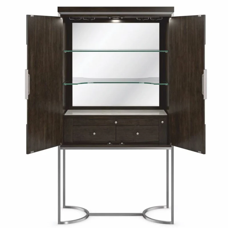 Casa Padrino Luxus Barschrank / Weinschrank Braun / Silber H. 198 cm - Bar Möbel