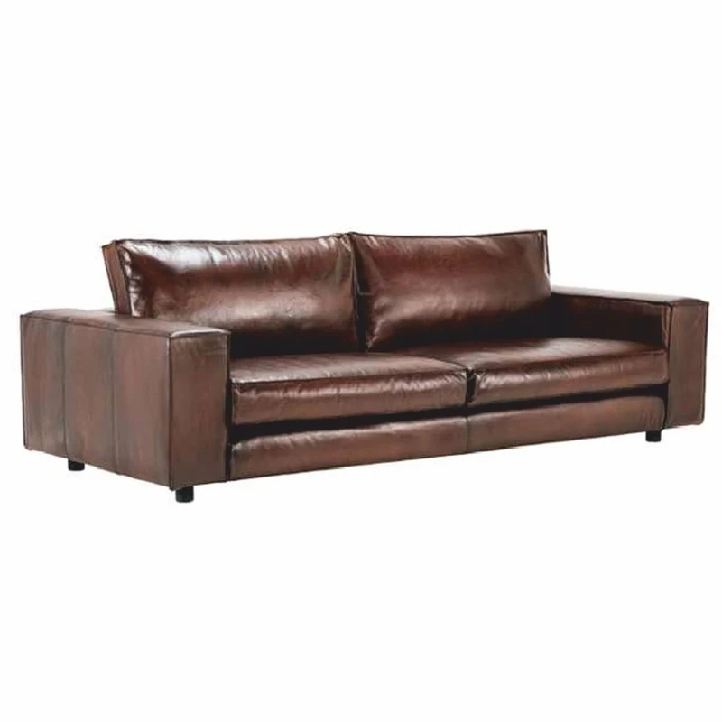 Casa Padrino Luxus Leder Sofa Dunkelbraun / Schwarz 240 cm - Echtleder Möbel