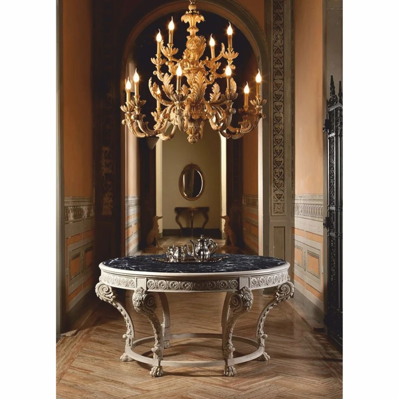 Casa Padrino Luxus Barock Esstisch mit Marmorplatte Grau / Schwarz Ø 142 cm - Made in Italy