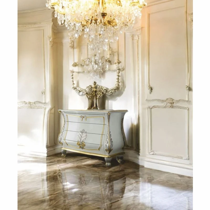 Casa Padrino Luxus Barock Kommode Weiß / Silber / Gold 135 cm - Made in Italy
