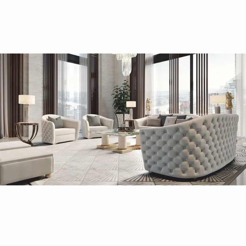 Casa Padrino Luxus Chesterfield Hotel Sessel Grau / Gold 114 cm - Made in Italy