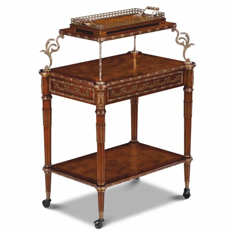 Casa Padrino Luxus Barock Servierwagen Braun / Messing / Silber - Barockstil Teewagen