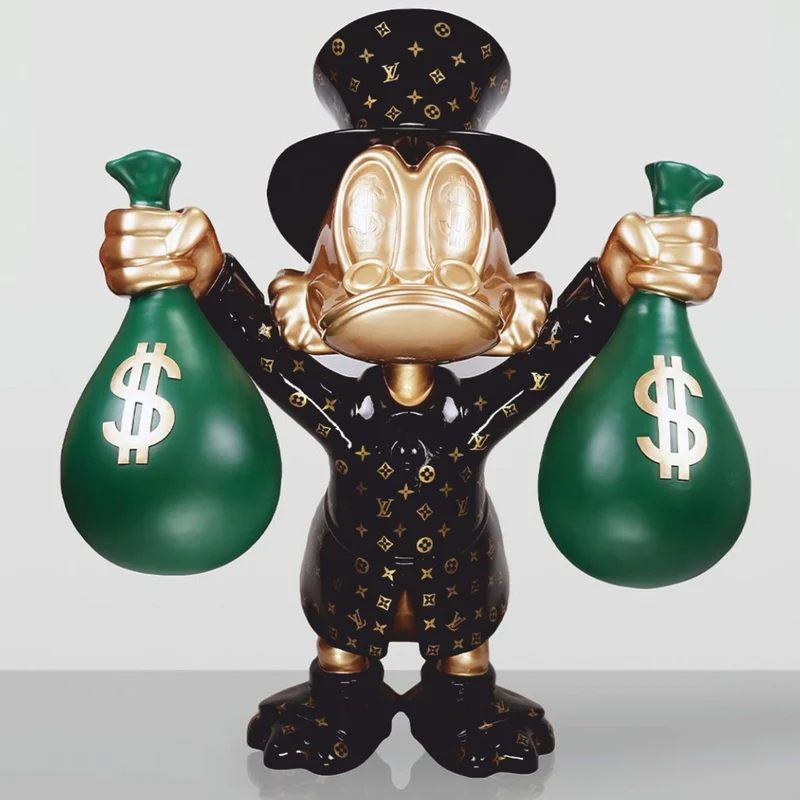 Casa Padrino XXL Deko Skulptur Ente Schwarz / Gold / Grün H. 170 cm - Große Deko Figur