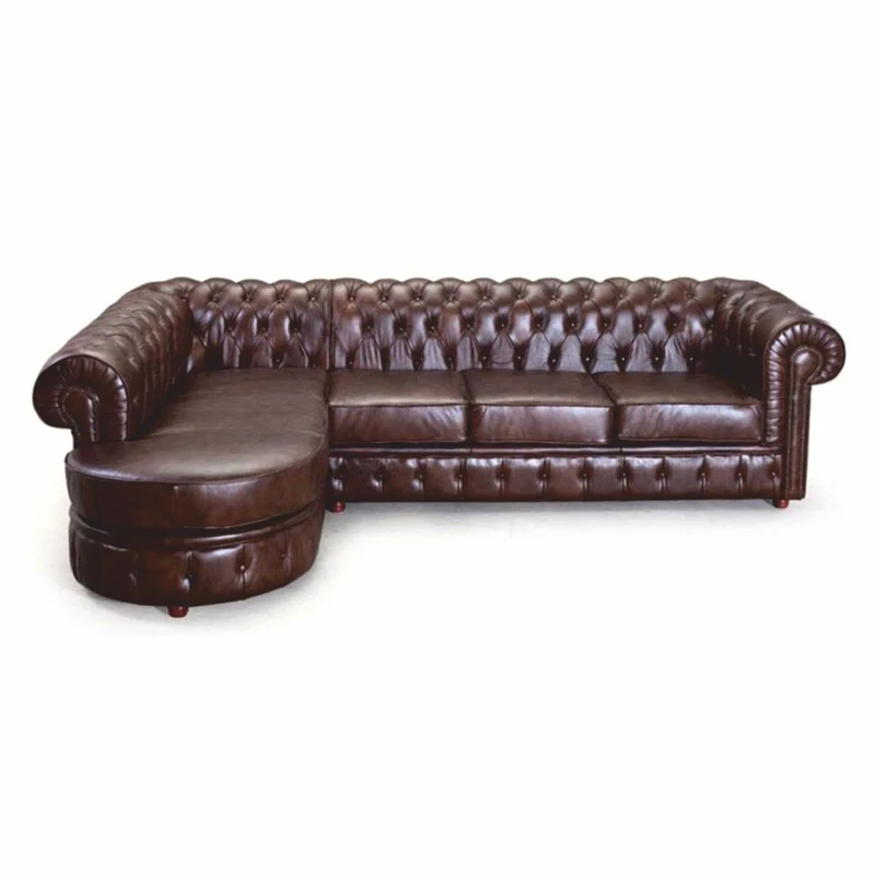 Casa Padrino Luxus Chesterfield Leder Ecksofa Dunkelbraun 293 cm - Echtleder Möbel