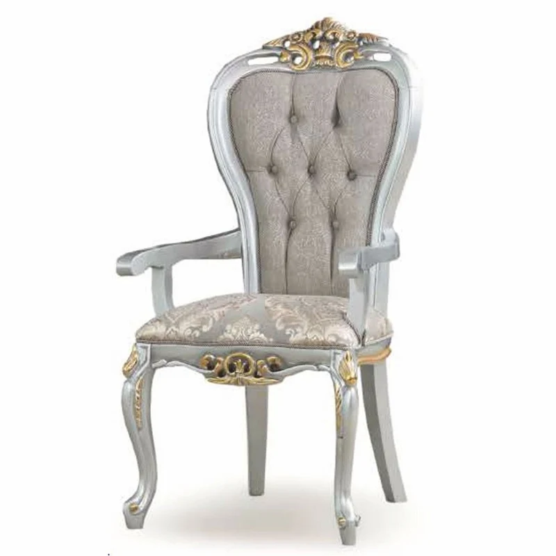 Casa Padrino Luxus Barock Esszimmer Stuhl mit Armlehnen Grau / Silber / Gold - Barock Möbel