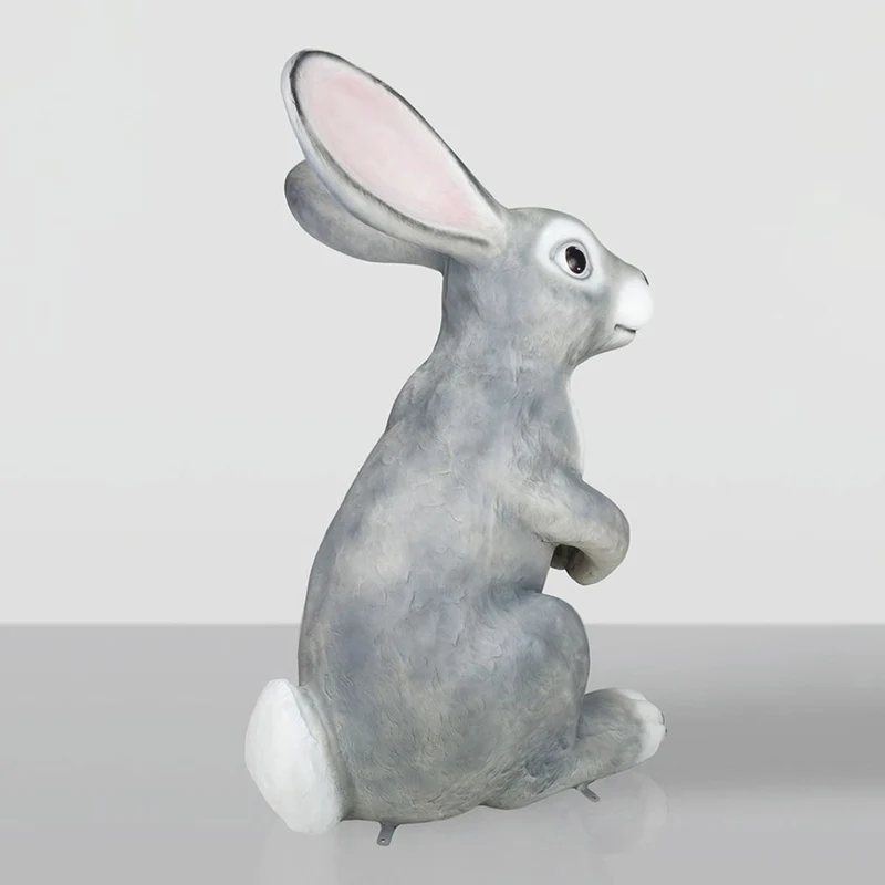 Casa Padrino XXL Deko Skulptur Hase Grau / Weiß H. 240 cm - Riesige Garten Figur