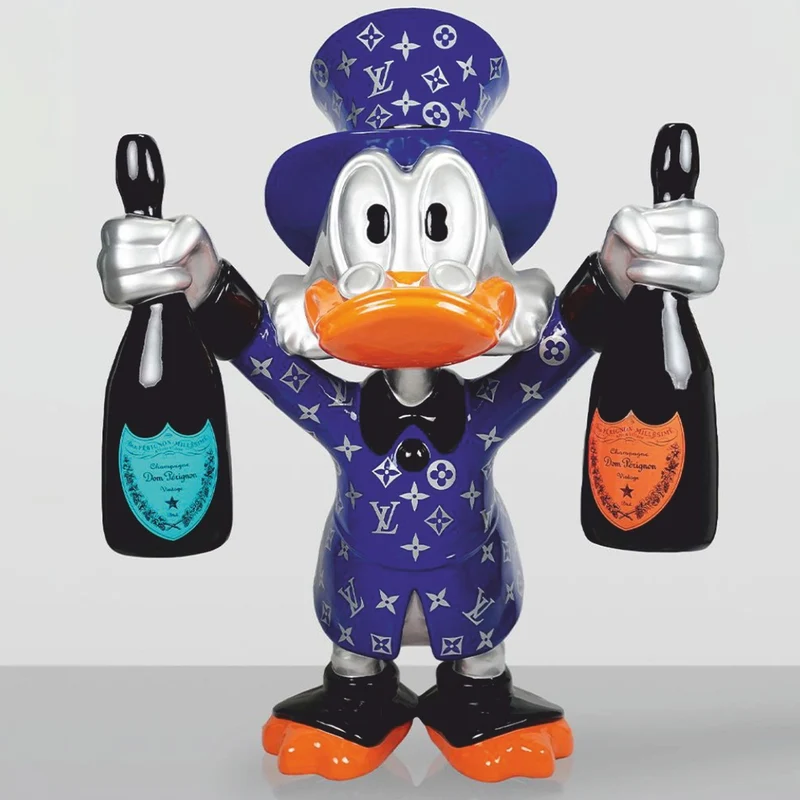 Casa Padrino XXL Deko Skulptur Ente Blau / Silber / Schwarz H. 170 cm - Große Deko Figur