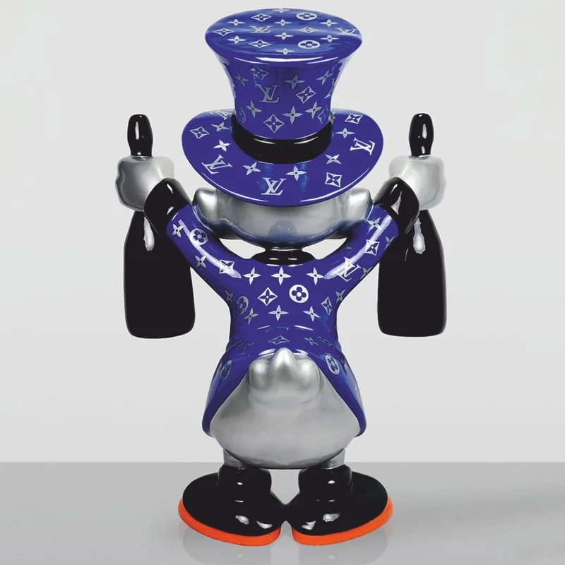 Casa Padrino XXL Deko Skulptur Ente Blau / Silber / Schwarz H. 170 cm - Große Deko Figur