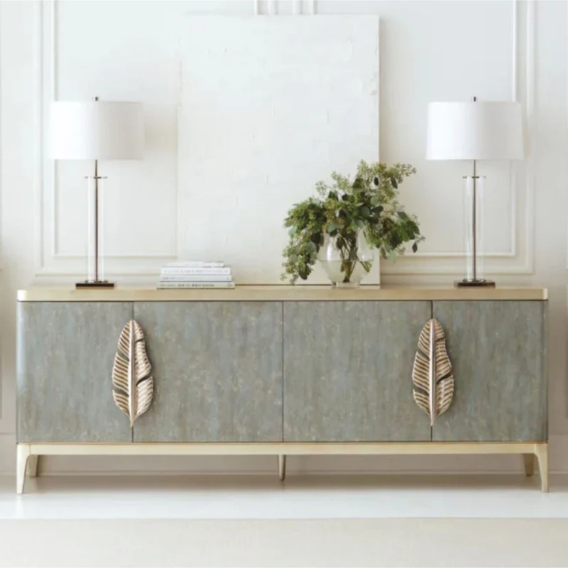 Casa Padrino Luxus Sideboard Graublau / Gold 229 cm - Luxus Hotel Möbel