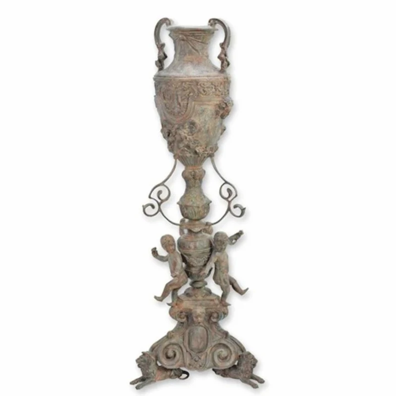 Casa Padrino Barock Bronze Vase auf Ständer Antik Grau H. 154 cm - Barock Deko