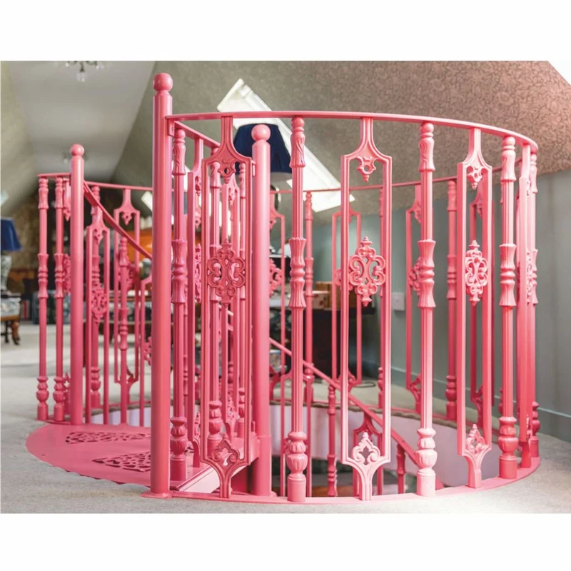 Casa Padrino Barock Wendeltreppe / Spiraltreppe mit Geländer rechte Seite Rosa H. 240 cm
