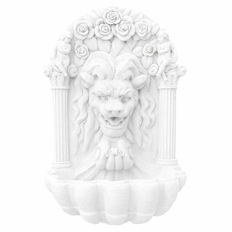 Casa Padrino Barock Wandbrunnen Löwe Weiß H. 97 cm - Garten Deko Brunnen