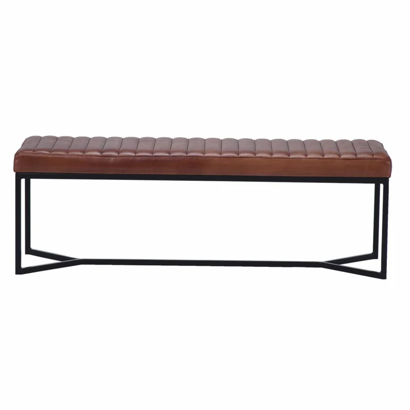 Casa Padrino Luxus Echtleder Sitzbank Braun / Schwarz 130 cm - Echtleder Möbel