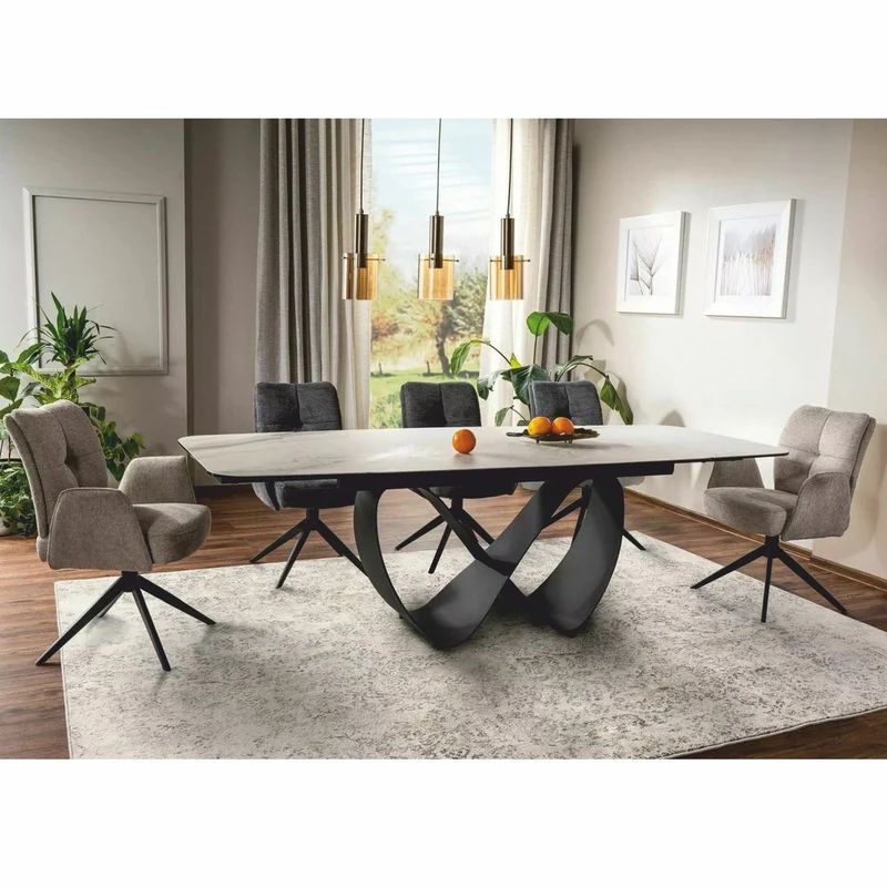 Casa Padrino Luxus Esstisch Matt Weiß / Matt Schwarz 160-240 cm - Ausziehbar