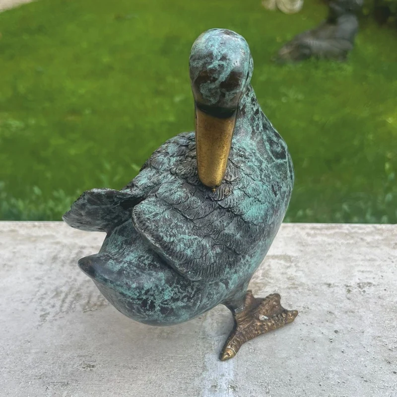 Casa Padrino Deko Bronze Figur Ente Mintgrün / Bronze H. 16 cm - Garten Deko